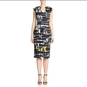 Black Halo Black Yellow Accent Open Neck Jazelle Abstract Print Pencil Dress 6